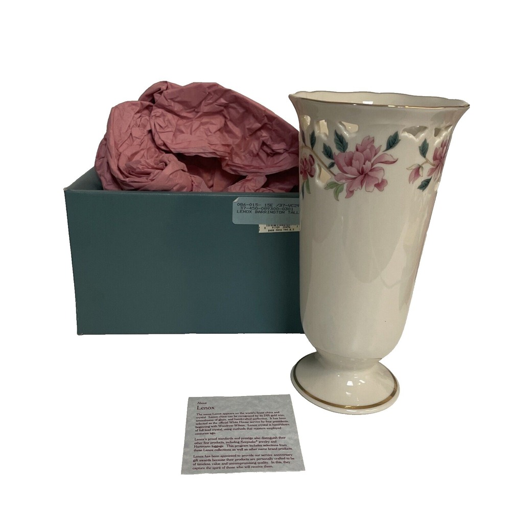 LENOX‎ Pierced PORCELAIN VASE BARRINGTON COLLECTION Pink Flora 8.5"H New W/box